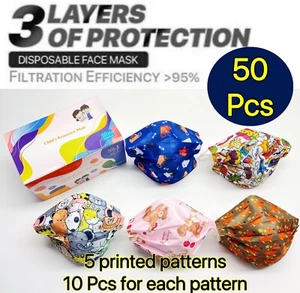 50 Stck. Cartoon Kinder Gesichtsmaske Kleinkind Kind Masken Entsorgung 3 Schichten USA Verkäufer - Bild 1 von 9