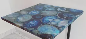 15" Blue Agate Coffee Table Top / Agate Table Top Gemstones Handmade Decor - Picture 1 of 4