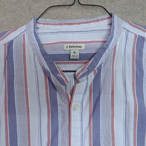 Vintage J. Peterman Shirt XL Blue Band Collar Striped Cotton Portugal - Picture 1 of 8