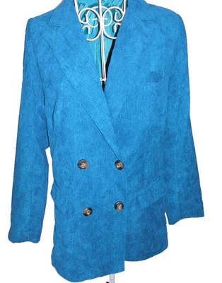 BNWT Adilynn petrol blue cord effect retro lapel jacket 38 bust - Image 1 of 4
