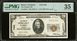 Barre, VT - $20 1929 Ty. 1 The Peoples National Bank Ch. # 7068 PMG Choice Very - Picture 1 of 2