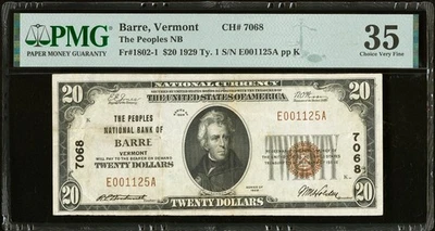 Barre, VT - $20 1929 Ty. 1 The Peoples National Bank Ch. # 7068 PMG Choice Very - Image 1 of 2