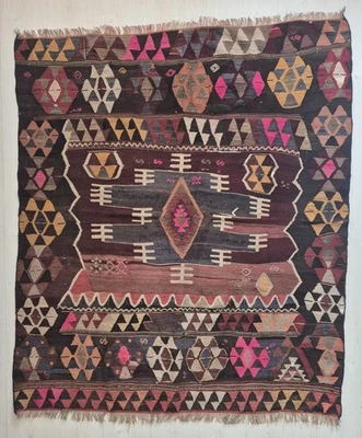 Alfombra Kilim antigua, Anatolia, alfombra tejida a mano, lana, pieza de colección Foto 1 de 4