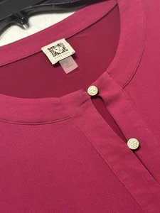 Anne Klein XL Magenta Tunic Blouse Button Shoulder 3/4 Sleeve Stretch Top - Picture 1 of 11