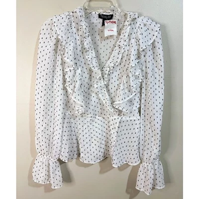 Blusa envolvente sintética manga larga a lunares con volantes Rachel Zoe talla pequeña nueva con etiquetas Foto 1 de 4