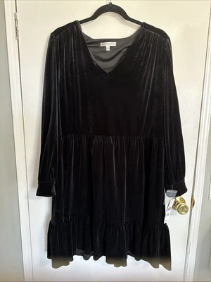 Vestido Sandra Darren Negro Terciopelo Rugiente Años 20’s Talla Lg Nuevo con Etiquetas Mangas Largas  Foto 1 de 4