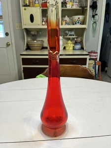 Vintage MCM LE Smith 15.5" Stretch Swung Vase Red Flame Three Footed Amberina - Picture 1 of 8