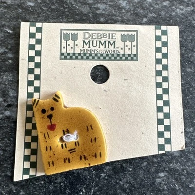 Botón de gato amarillo de cerámica Debbie Mumm 1997 de Mill Hill arte popular vintage Foto 1 de 4