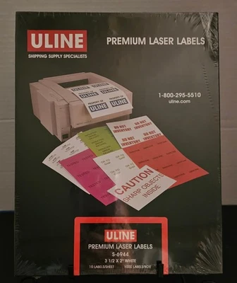 NIB * Uline S-6944 Premium Laser Labels 3.5" X 2" White Address Shipping  - Image 1 of 4
