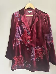 Coldwater Creek Damen Burgunderrot Blumenmuster Samt Blazer Größe 10 - Bild 1 von 11