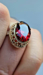 Vintage Ring silver 875 USSR Sexy big red stone size 8 US made in USSR 1970s - Picture 1 of 10