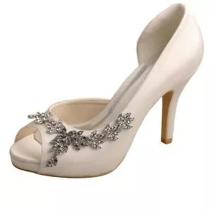 Elegant Park Satin Wedding Shoes For Bride Size 7 - Picture 1 of 7