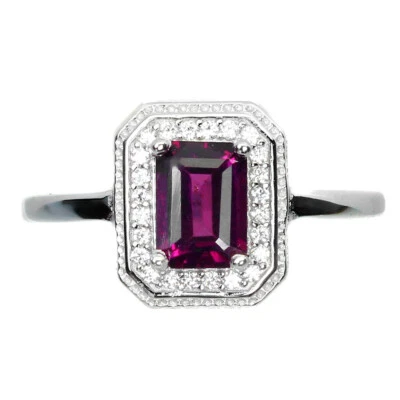 Anillo de plata 925 de San Valentín octágono rodolita granate 7x5 mm joyas de piedras preciosas 7 Foto 1 de 4