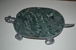 Vintage Marble and Pewter Turtle Serving Board Tray - Picture 1 of 7