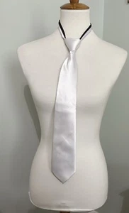 Zipper Tie unisex white microfiber adjustable Moda Di Raza 18" necktie see video - Picture 1 of 11