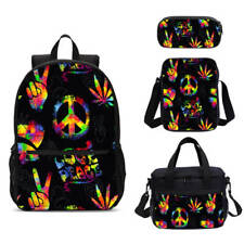 Rainbow Peace Love Sign Gesture School Backpack Insulated Lunch Bag Pen Case Lot