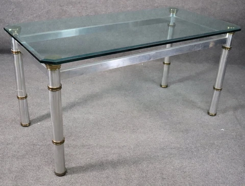 Attributed John Vesey Brass and Glass Metal Dining Table with Beveled Glass Top Cover