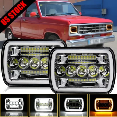 Faros LED 7x6" Hi/Lo DRL señal de giro ojos de ángel para Ford Ranger 1983-1988 Foto 1 de 4