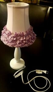 CIRCO./TARGET 18" Purple Ruffle Table/Bedside Lamp;White Wood Base/Country Decor