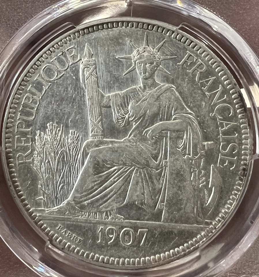 1907-A French Indo-China 1 Silver Piastre PCGS AU detials - Image 1 of 4