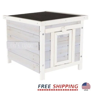 Wooden Cat House Outdoor Weatherproof Pet Shelter W/ Hinged Roof Easy Access New - Picture 1 of 5