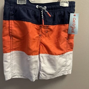 Cat & Jack Swim Trucks Blue/Orange/White Size XS 4/5 NwT - Picture 1 of 3