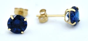 GENUINE 1.84 Cts LONDON BLUE TOPAZ STUD EARRINGS 14K YELLOW GOLD -Free Appraisal - Picture 1 of 8