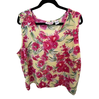 Joanna Plus Size Yellow Pink Floral Sleeveless Tank Top Size 3X - Image 1 of 4