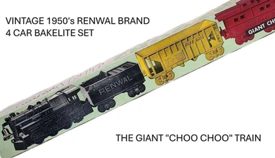 Awesome 1950's GIANT Choo Choo TRAIN SET  by RENWAL (4cars) RARE - MINT IN BOX! - Image 1 of 4