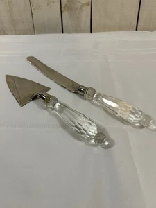 Silver Plated Knife and Server Crystal Handles Cake Serving Set Wedding - Picture 1 of 6