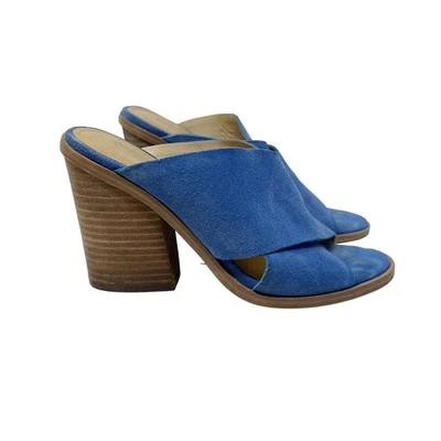 Sandálias femininas Marc Fisher 6 azul camurça volla salto bloco empilhado alças cruzadas - Imagem 1 de 4