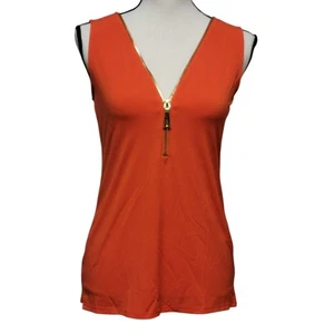 Carmen Marc Valvo orange Reißverschluss Bluse Damen Gr. XS ärmellos Stretch Top Shirt - Bild 1 von 5