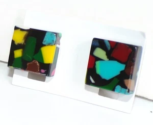 Sobral Art Deco Akbar Black Mosaic Inclusion Artist Made Statement Clip Earrings - Picture 1 of 6