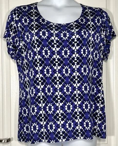 Chico's Travelers Size 3 Cap Sleeve Scoop Neck Top Purple/white Easy Care EUC - Picture 1 of 5