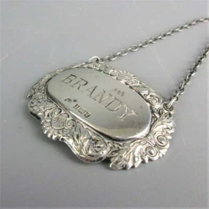 Vintage Brandy Decanter Label English Sterling Silver 1981 Birmingham - Picture 1 of 5
