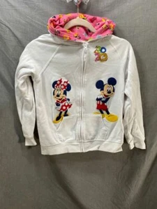 Disney Sweater Girls Large White Mickey And Minnie Zip Hoodie Kids Youth. - Picture 1 of 8