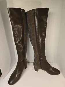 American Glamour Badgley Mischka Over Knee Boots Jeweled Brown Size 7.5 - Picture 1 of 8