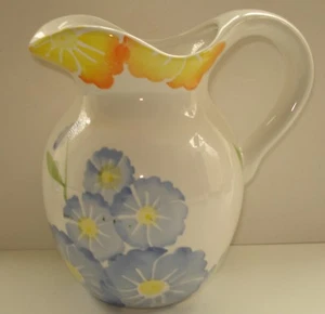 Vintage CASASICILIA Hand Painted Flowers Blue, Green & Yellow Pitcher Italy - Picture 1 of 7