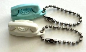(2) Princess Miniature Phone Telephone Vintage Keychain Blue & White Rotary Dial - Picture 1 of 1