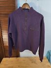 Vintage Men's S LL Bean Wool Blend 1/4 Zip Sweater Leather Accents Purple 