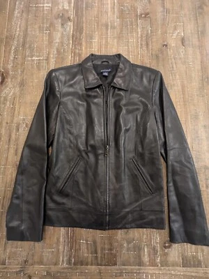 Chaqueta Ann Taylor Suave Motocicleta Cuero Negro Mujer Forrada Cremallera Completa Pequeña Foto 1 de 4