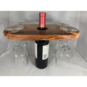 Floating wine rack in hickory Holds 4 glasses and 1 bottle Highly figured grain! - Picture 1 of 2