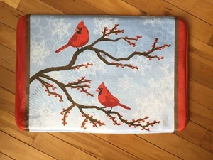 Red Cardinals On Branch Memory Foam Bath Rug Botanical Snowflake Berry Bath Mat - Picture 1 of 6