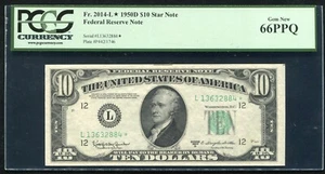 FR. 2014-L* 1950-D $10 *STAR* FRN SAN FRANCISCO, CA PCGS GEM UNCIRCULATED-66PPQ - Picture 1 of 2