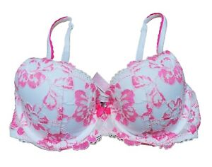 Victoria's Secret Body by Victoria Lined Demi Bra Pink White Lace Floral Sz 34C