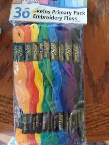 JP Coats NEW 100% Cotton 36 Skeins 6 Strand Primary Pack Embroidery Floss - Picture 1 of 4