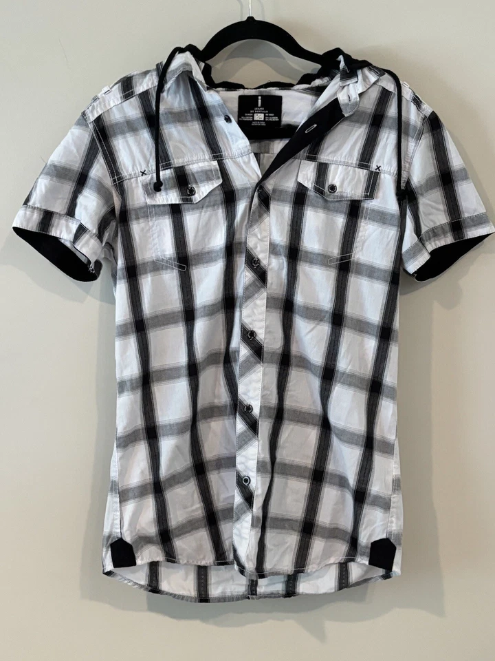 Jeans by Buffalo Plaid Women's Hoodie Shirt Blouse Size S Short Sleeves - Image 1 of 4