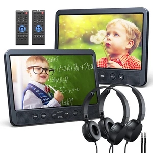 2X 10.5" Full HD Dual Screen Car Headrest DVD Player TV USB Monitor with Headset - Picture 1 of 8