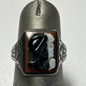 Art Deco Sterling Silver Double Roman Intaglio Black Onyx Men’s Ring  8.75 - Picture 1 of 4