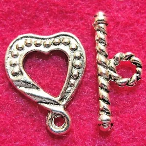 50Sets WHOLESALE Tibetan Silver HEART Toggle Clasps Hooks Connectors Q0962 - Picture 1 of 7